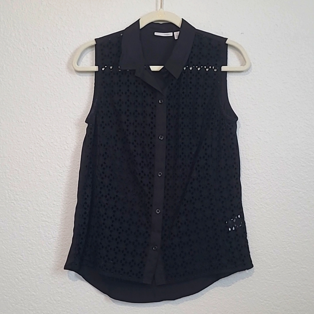 ‼️LAST CALL HALOGEN Crochet Peplum Sleeveless White XSmall